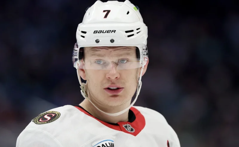 Brady Tkachuk in the Ottawa Senators Jersey on the Ice in an NHL Game