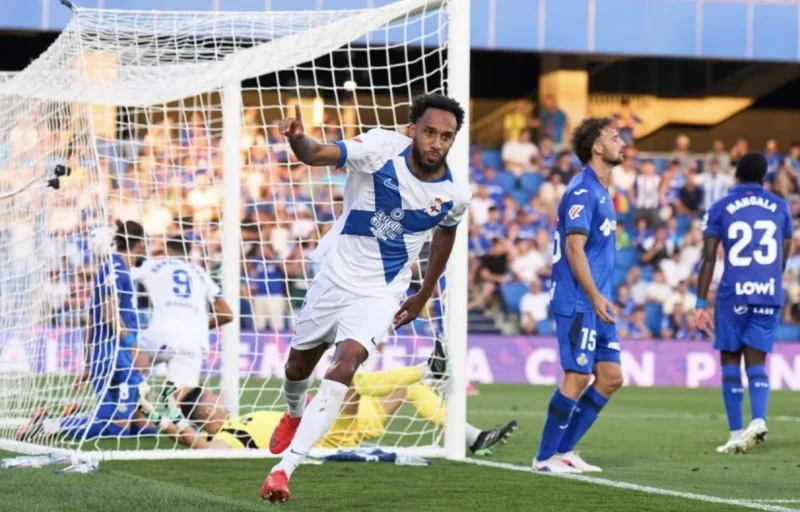 A Deportivo La Coruna Player Celebrates a Goal Against Getafe