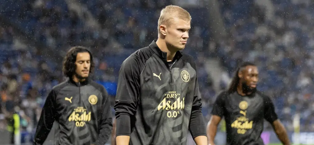 Erling Haaland in the Manchester City Warm Up Kit Before a Match