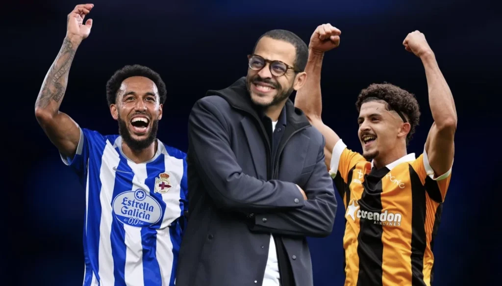A Football Collage Featuring Deportivo and Hull City Players and a Coach