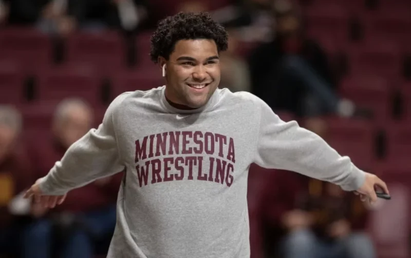 Gable Steveson in a Minnesota Wrestling Sweatshirt