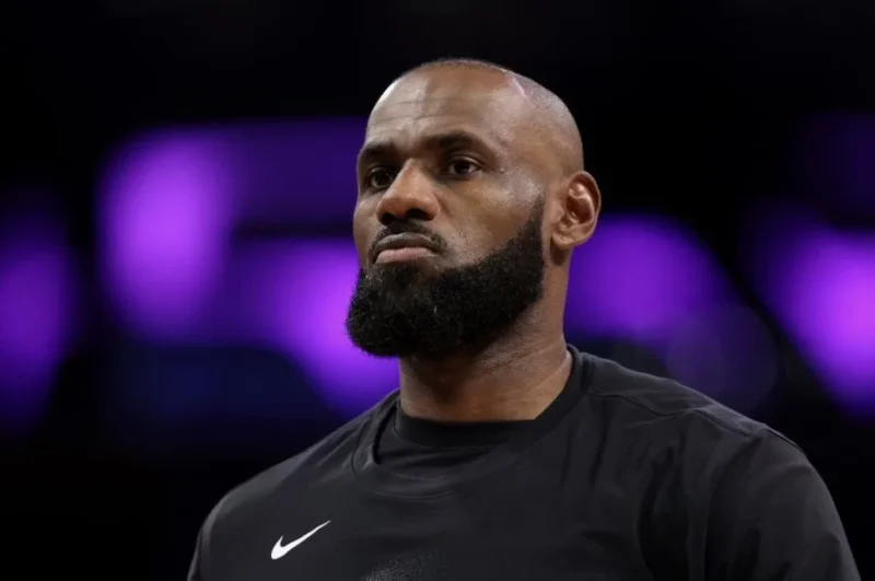 LeBron James in a Black Warm Up Shirt Before an NBA Game