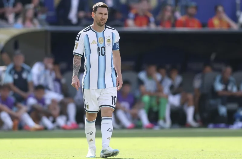 Lionel Messi in the Argentina Kit on the Pitch