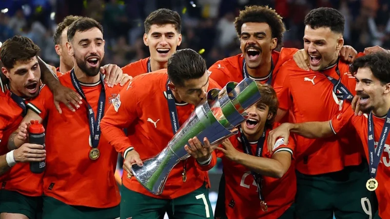The Portugal National Team Celebrates with the Nations League Trophy