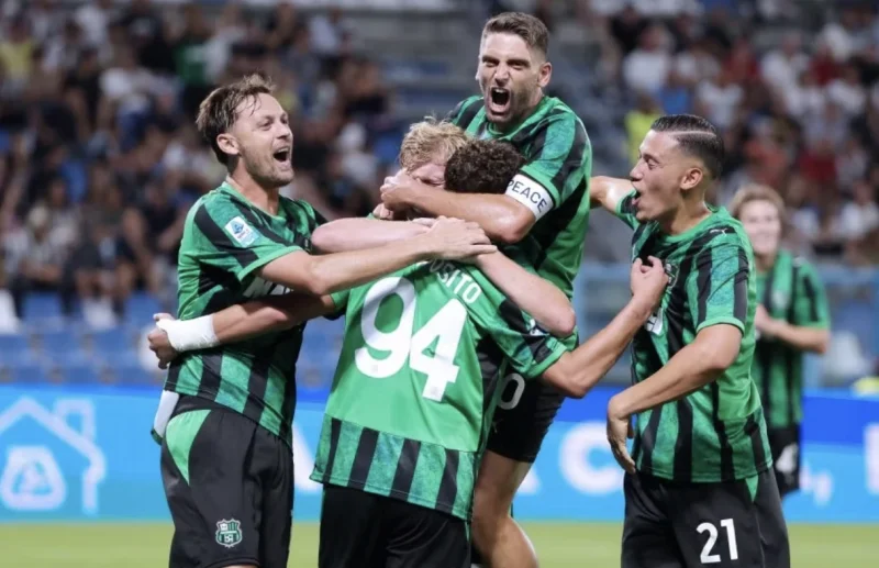 Sassuolo Players Celebrate a Goal in a Serie A Match