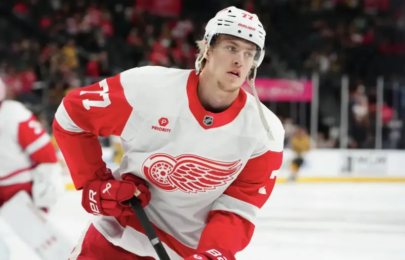 The Detroit Red Wings Player Number 77 in the Away Jersey