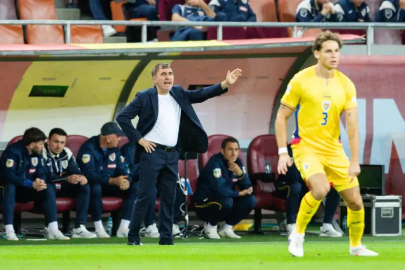 Gheorghe Hagi Gives Instructions on the Touchline at a Romania Match