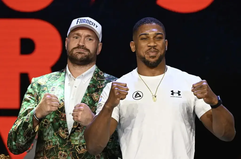 Tyson Fury and Anthony Joshua on the Press Conference Stage Before the Fight